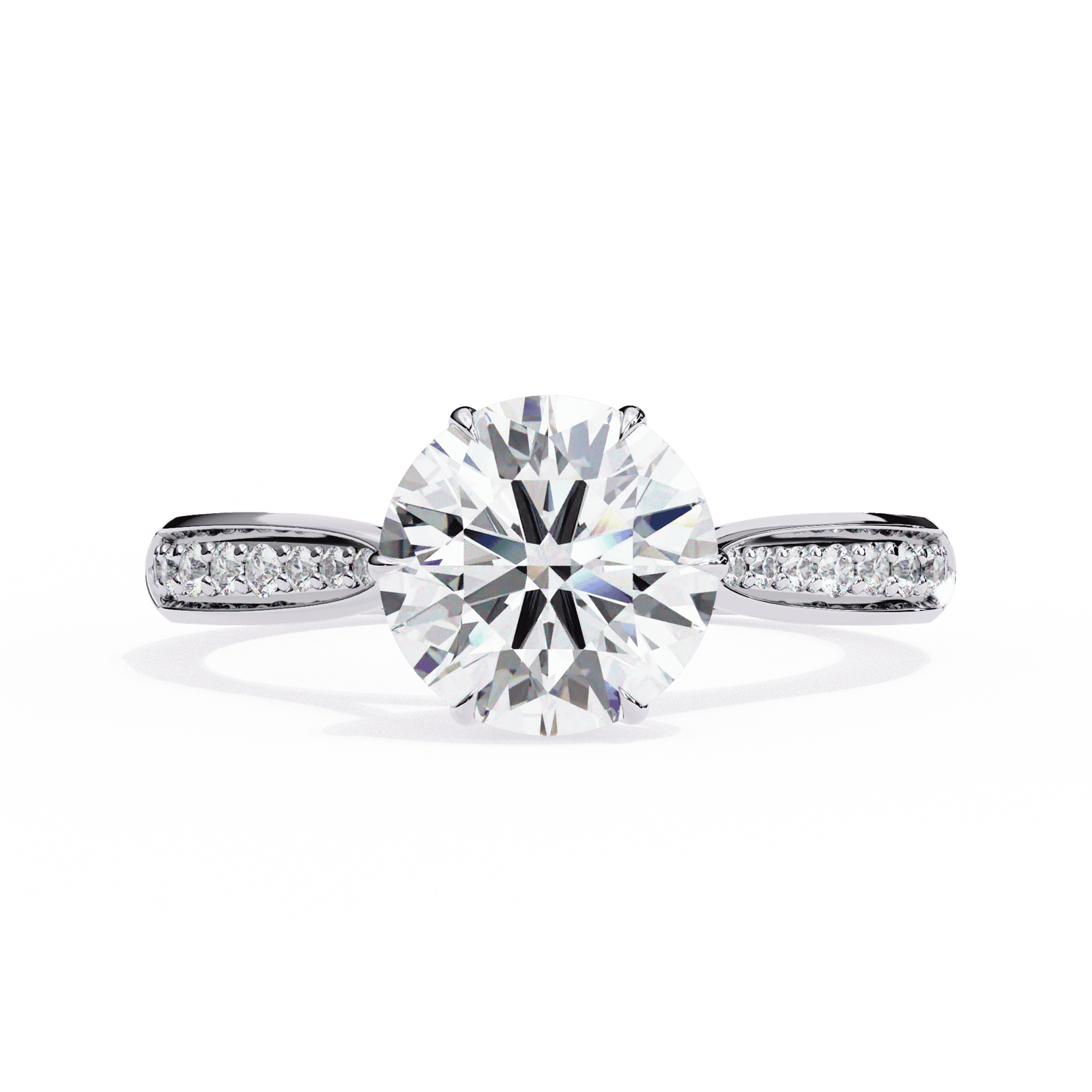 Round Brilliant Diamond Engagement Ring with Split Pave Band